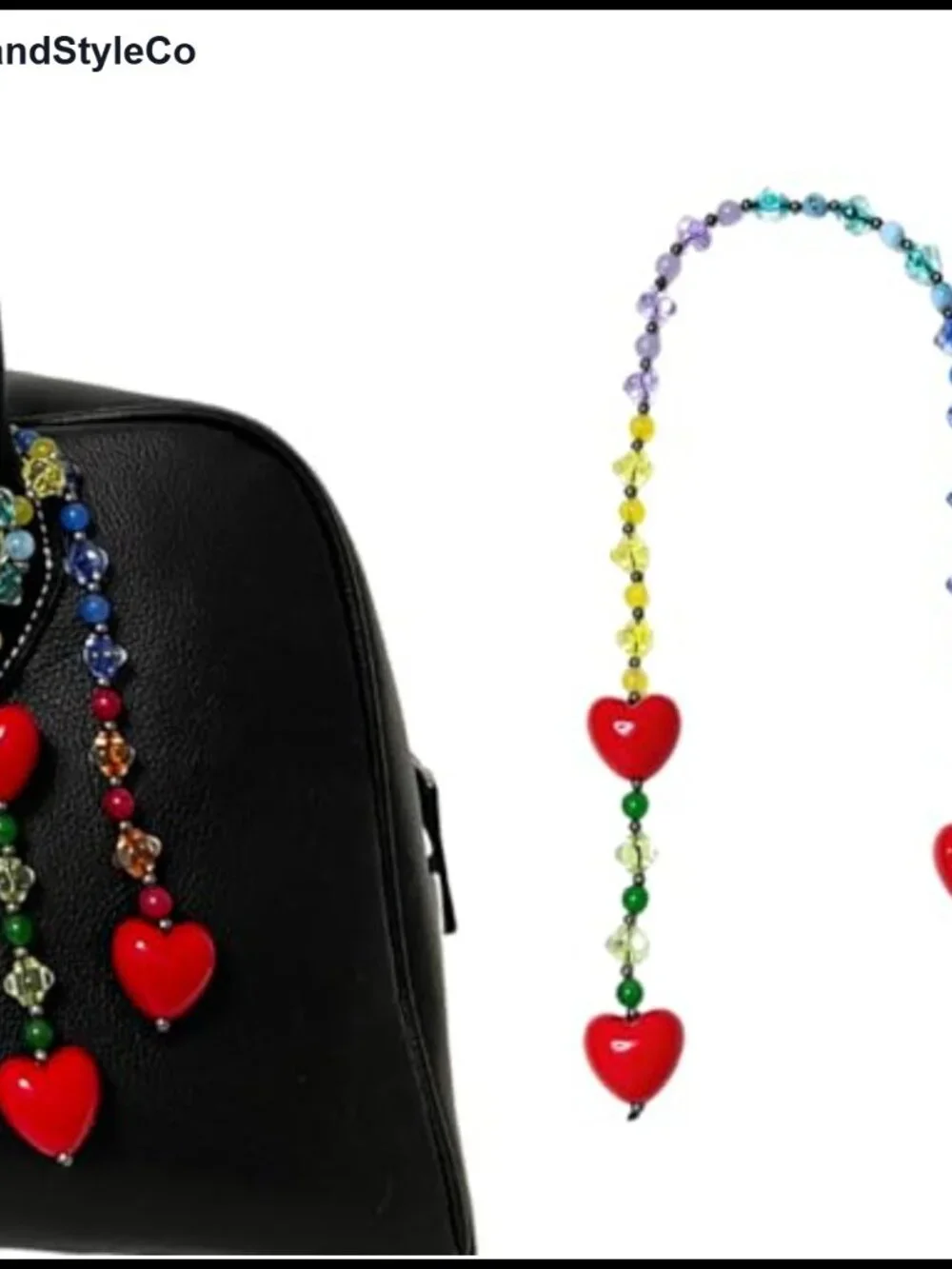 Heart charm beaded keychain natural stone 17 inch